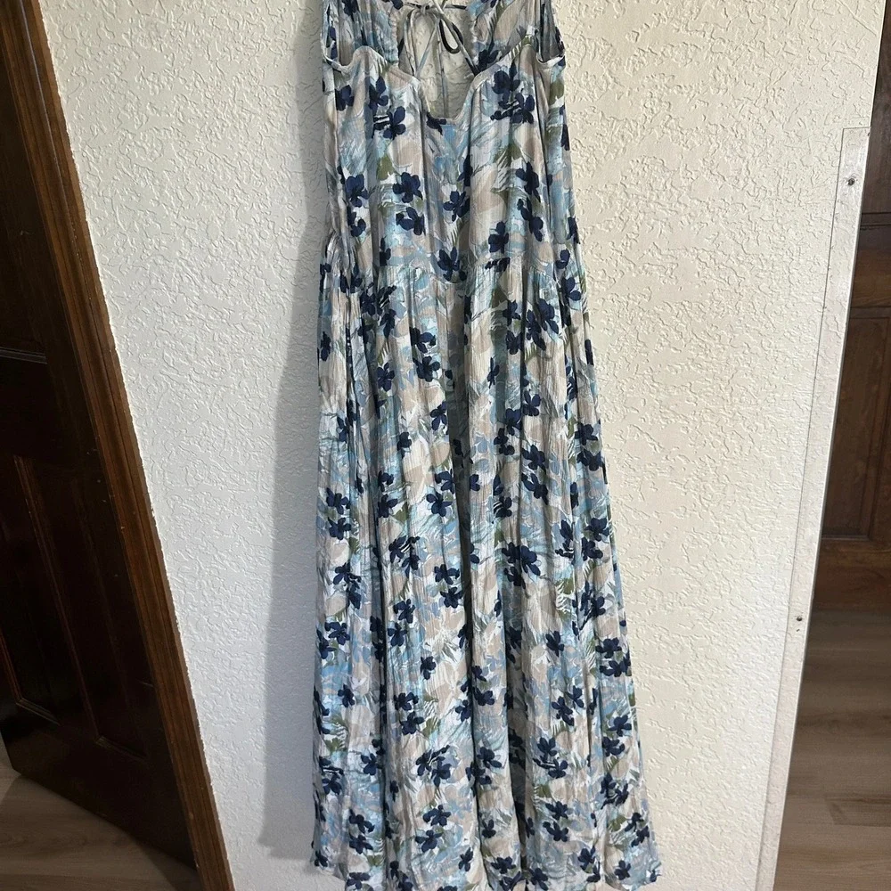 FREE PEOPLE BLUE MULBERRY KEYHOLE MAXI DRESS XTRA SMALL BOHO STRAPPY - Picture 6 of 15